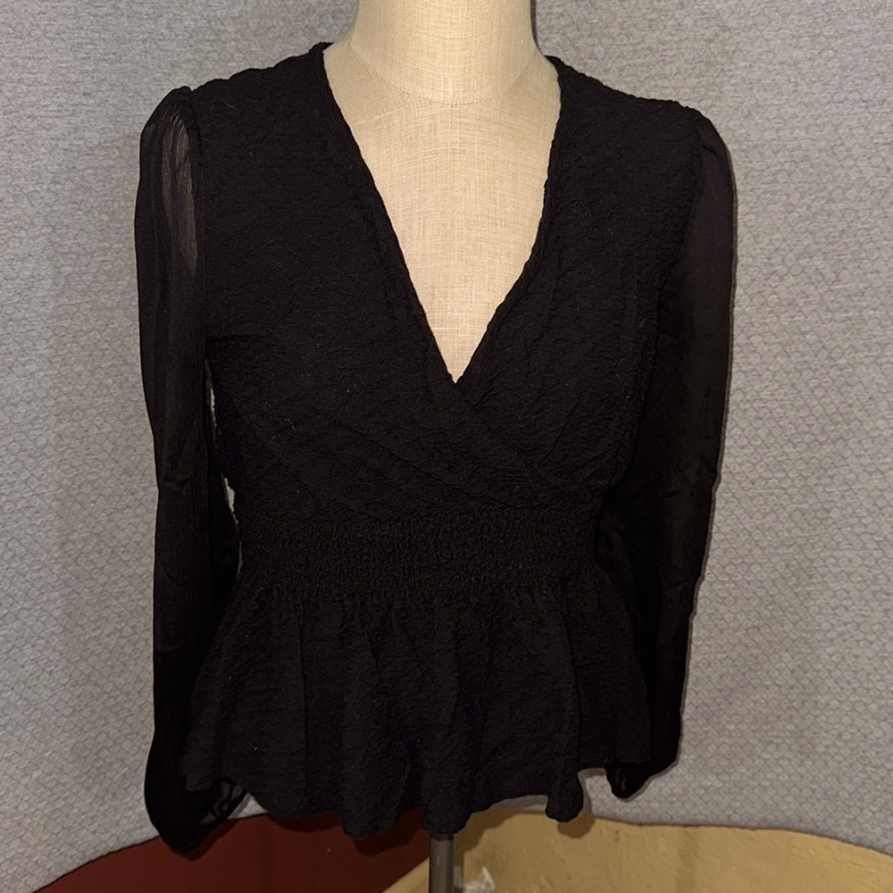 Maurices Black Long Sleeve V-Neck Blouse